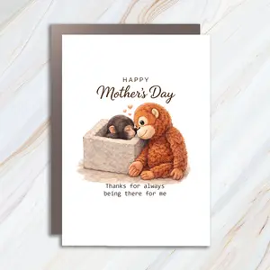 Funny Mother's Day Card With Monkeys, Cute Baby Monkey Card For Mom, Thanks For Always Being There, Punch The Monkey MC94