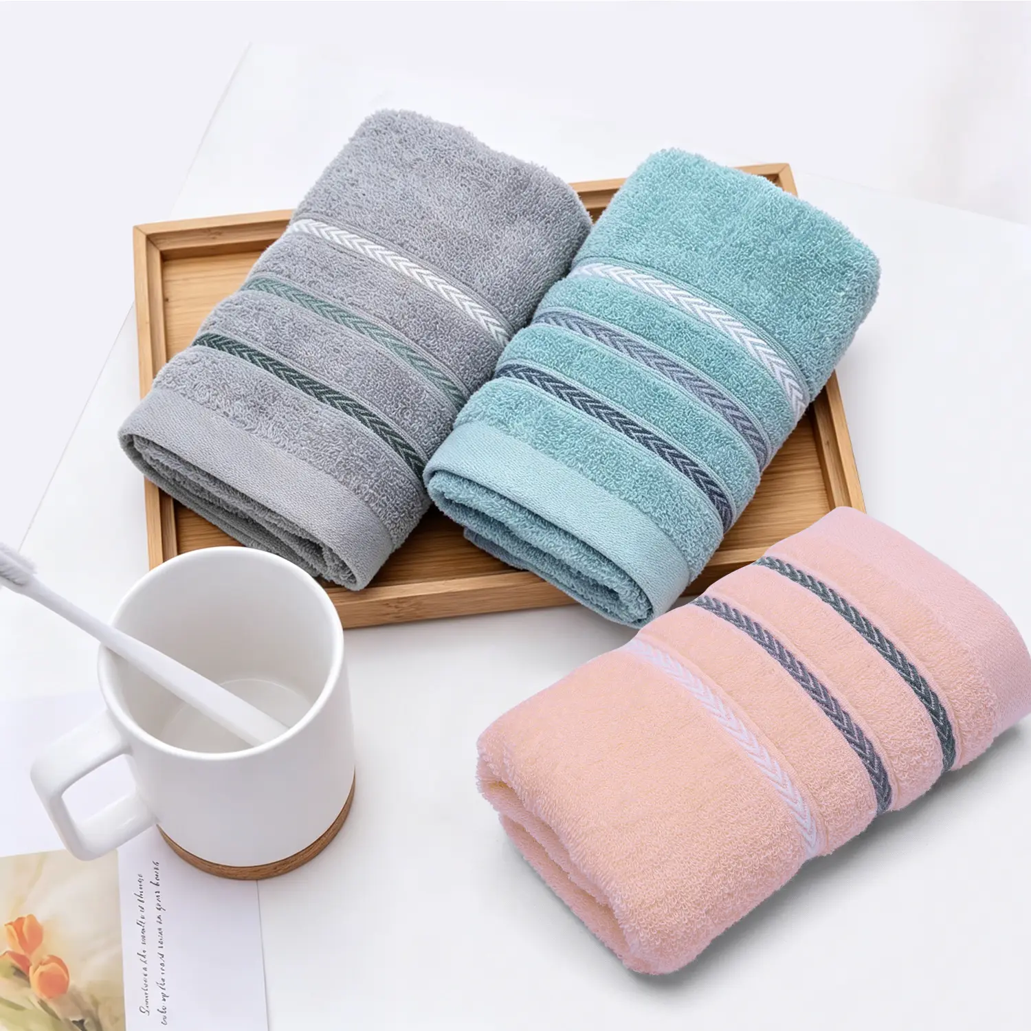 [Back to School]3 Packs Skin-Friendly Gradient Stripe Hand Towels,Water Absorption,Soft Touch,Long Lasting,13.3In*29.1In,for Household,Hotel Use