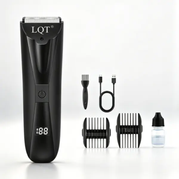 LQT Matte Black Women's Multifunctional Body Hair Trimmer - LCD Digital Display, Cordless USB Rechargeable Bikini Shaver, Safe Gentle Quick Hair Removal Tool for Underarm, Legs, Intimate Grooming