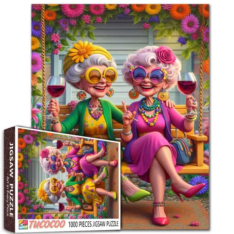 Tucocoo 1000-Piece Playful Seniors Funny Grandma & Grandpa Jigsaw Puzzle, Adult Family Game for Stress Relief, Brain Challenge, Relaxing Wall Art & Relaxing Gifts, 27.5x20in (70x50cm) Wooden Jigsaw Puzzle