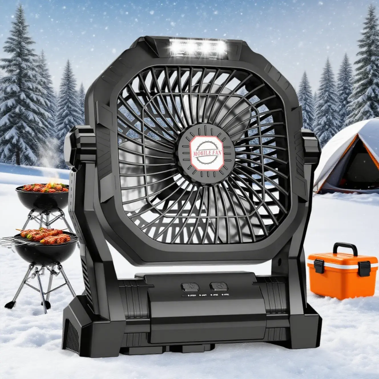 Cordless Camping Fan with Light - 20000mAh Battery-Powered Handheld Portable Fan, 4 Adjustable Wind Speeds, 270° Pivot & Hook, Compact Body Slips Into Your Pack, Beat the Heat for Picnic, Fishing