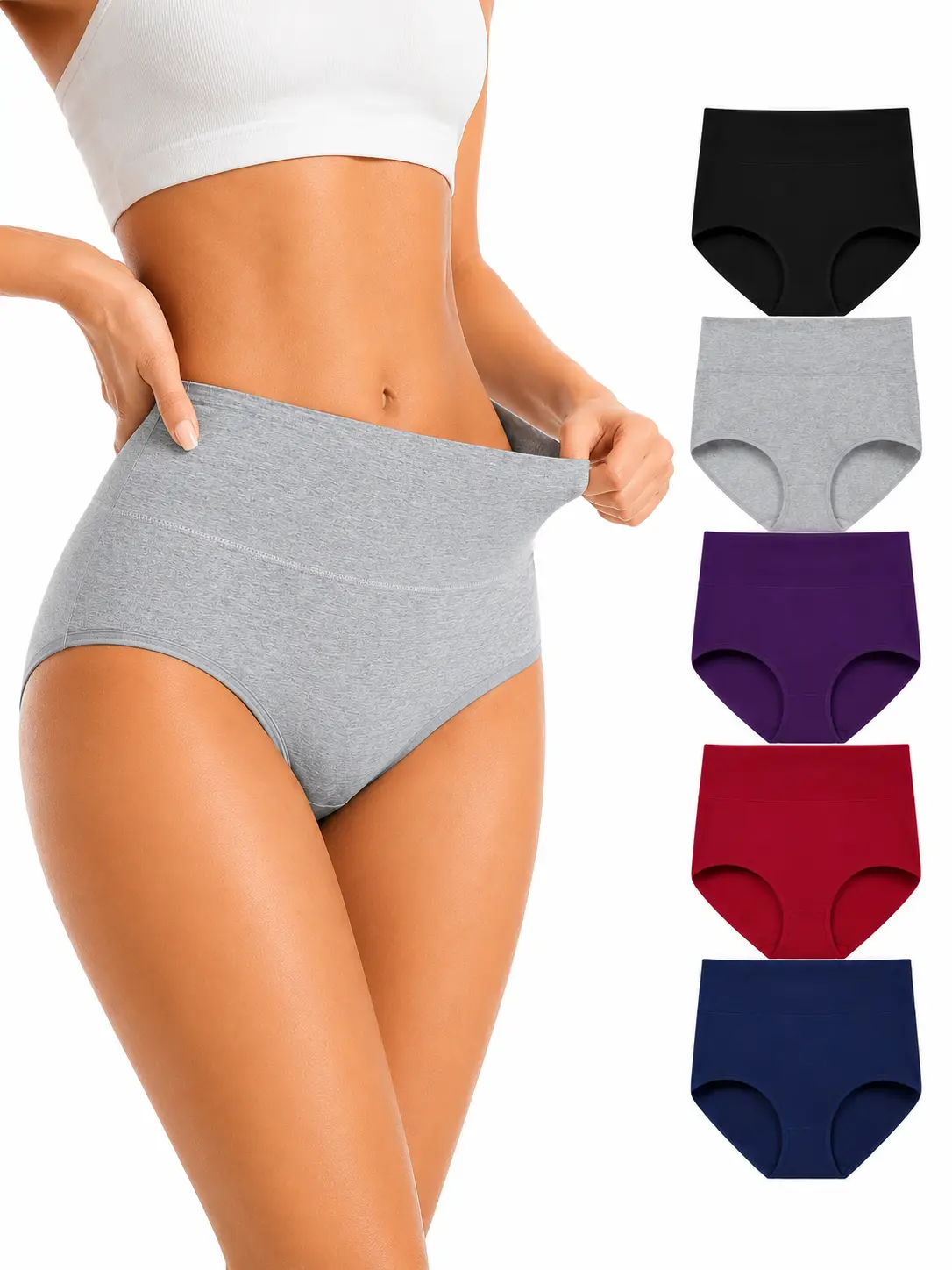 Women's 5-Pack High-Waisted Cotton Briefs - Multicolor, Soft Flat-Seamed Stretch Fabric, Full Coverage, Roll-Down-Free Fit, Breathable for Everyday & Sleeping Wear