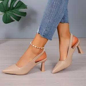 [Stiletto Heel Slingback Shoes] Chic Women's Slingback Shoes - Pointed Toe, Stiletto Heel, Breathable Microfiber Cover, Accent, Versatile All Seasons