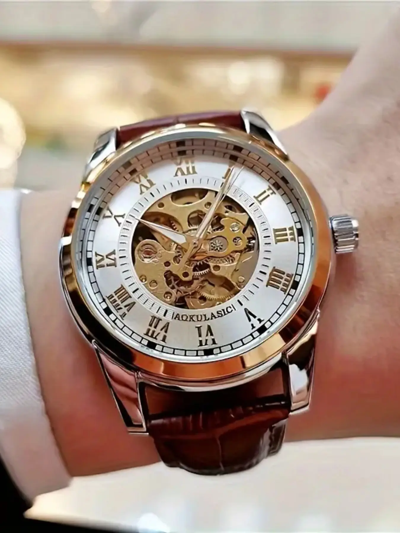 Men's Mechanical Watch, Automatic Self-Winding, Round Dial, Alloy Case, Casual Business Style, Perfect Gift for Boyfriend Husband, Business Automatic Wristwatch, Automatic Watches, Mechanical Wristwatches
