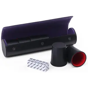 Leather Dice Cup Set Includes 5 Dice Cups, 25 Dice, 1 Folding Tray, Faux Leather Storage Transport Case with Magnetic Closure