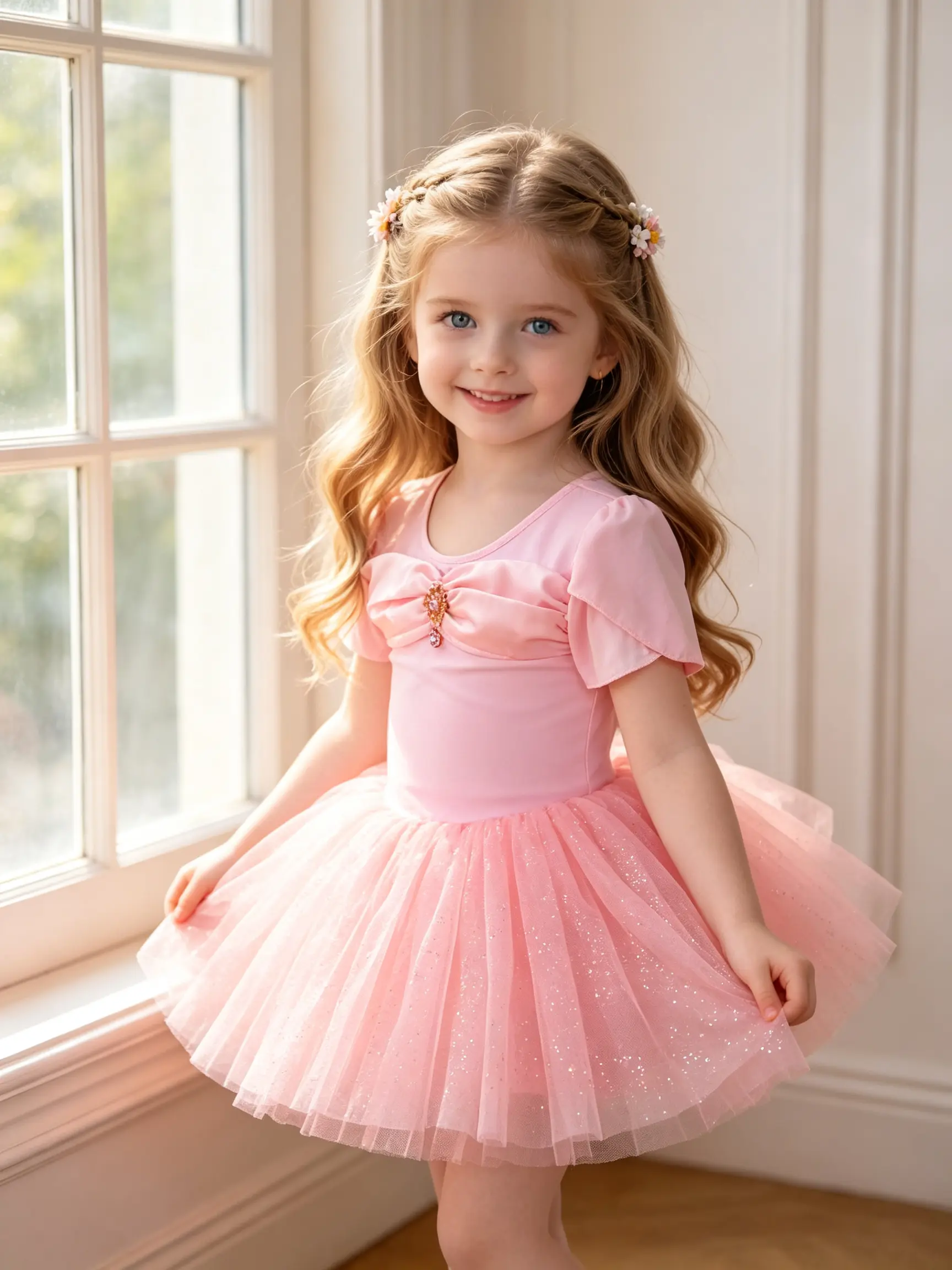 Girls Ballet Tutu Dress Short Sleeve Sparkle Glitter Tulle Skirt Bow Rhinestone Decor Dance Costume for Little Girls Dance Class Performance ball gown Elegant Princess