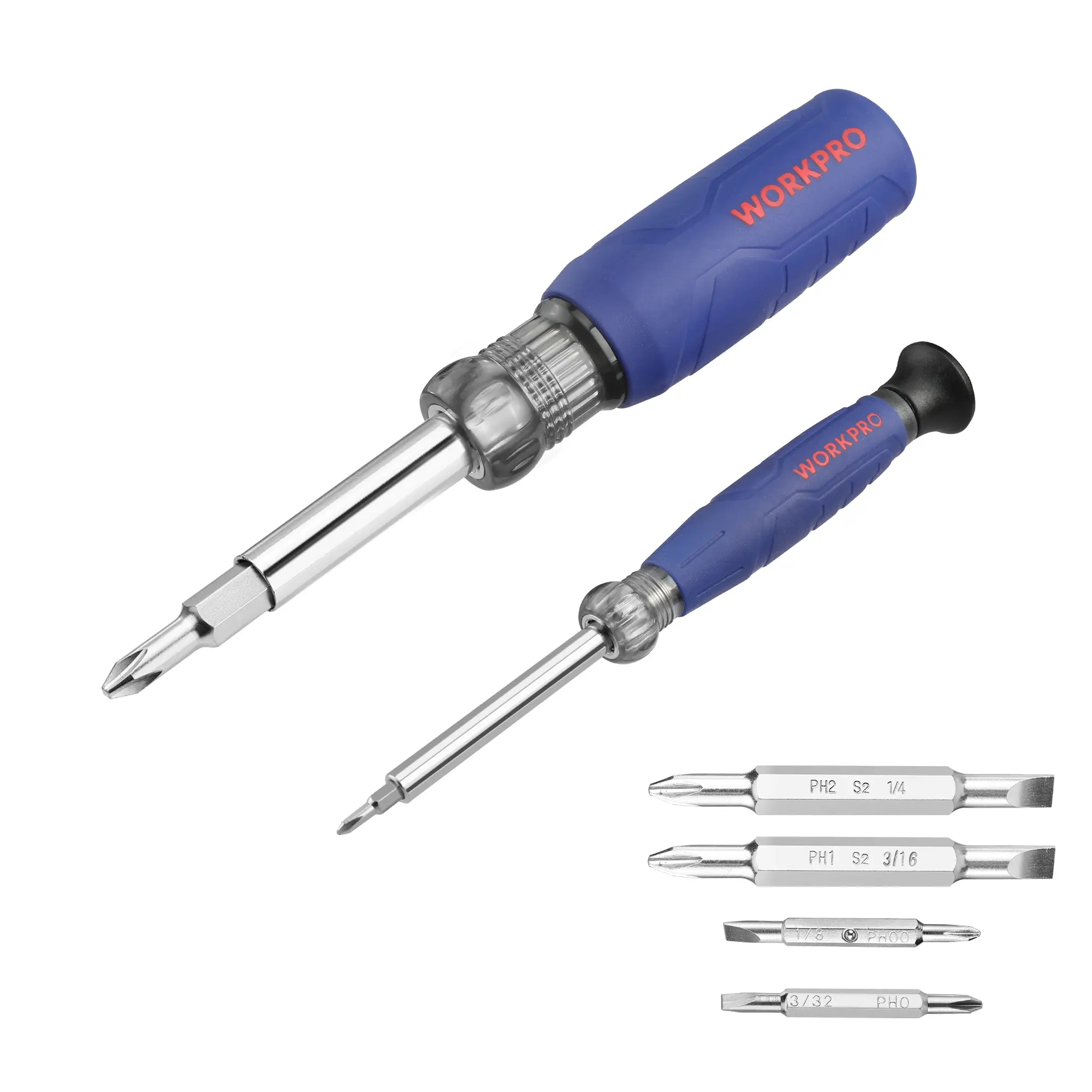 WORKPRO Industrial Screwdriver Sets (6+4 Sets, 2-Pack) – 6-in-1 Basic, 4-in-1 Electronics Screwdriver/Nut Driver, Ergo-Grip, Heat-Treated 8 Bits (Philips/Slotted), 2 Nut Driver Sizes, Portable