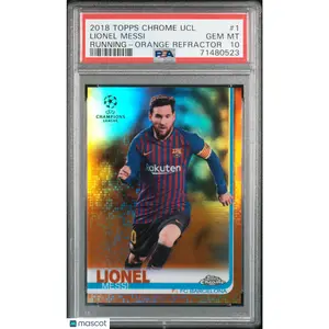 2018 Topps Chrome Uefa UCL Lionel Messi Running-Orange Refractor #1 PSA 10 POP 3