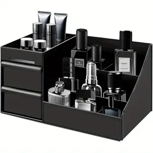 Men's Cologne Organizer with Drawers, Bathroom Storage Station for Skincare, Perfume, and Toiletries, Modern Plastic Organizer