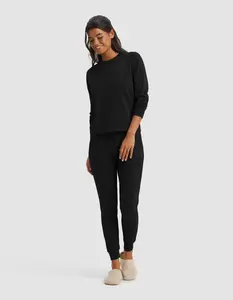 Casual Minimalist Long Sleeve Crewneck Women's Bamboo Jogger Set Soft Womenswear Clothing Essential