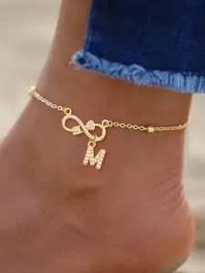 Women's Stainless Steel Anklet Bracelet, Zirconia Infinite Symbol Letter Design, Casual Style Jewelry Accessory for All Seasons, Initial Anklet