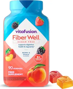 Vitafusion Fiber Well Gummies | 5mg | 90 Count | Sugar Free Adult Gummy | Vitamins For Women & Men | Berry & Peach Flavors | Gluten Free Formula