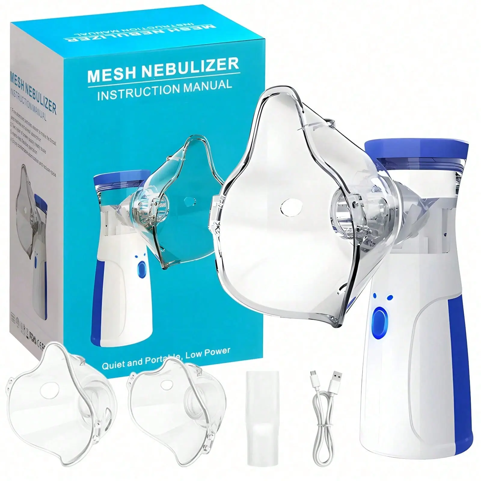 Handheld Mesh Nebulizer – Portable Rechargeable, Ultra-Quiet ≤30dB, 3 Adjustable Intensity Levels, USB-C & AA Battery Compatible, for Home, Office & Travel