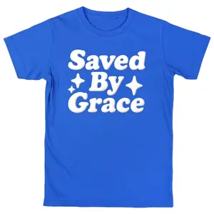 Saved By Grace Premium Tee - Royal Blue T-Shirt with White Lettering and Star Accents