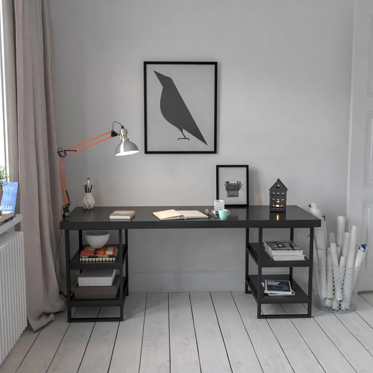 Homedora HD-ON30EV-BUK-SD-BLC Traditional Study Desk, Affordable, Durable, 57 lbs, Assembly Required, Black Commercial Office Furniture