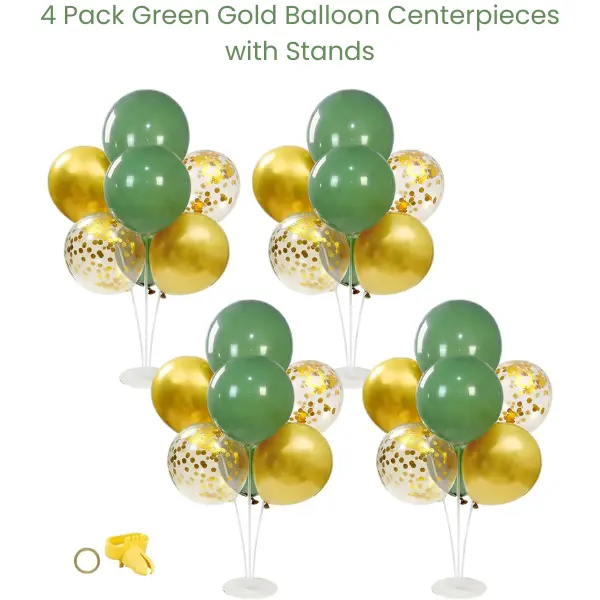 4 Pack Green Gold Balloon Centerpieces with Stands, Table Balloon Decoration for Birthday Baby Shower Summer Gift