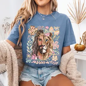 Comfort Colors Lion of Judah Shirt, Jesus Lion Graphic Tee, Christian Faith Shirt, Religious Church T-Shirt, Biblical Floral Christian Gift