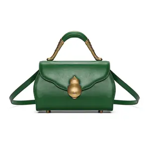 SADI Sadie Ladies Versatile Fashion Classic Real Leather Bag Shoulder Crossbody Bag New Elegant Green with Gold Accents