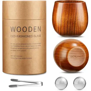 The Original Wooden Whiskey Glasses Set of 2, Bourbon Gifts for Men for Anniversary Birthday, Old Fashioned Bourbon Drinking Glass