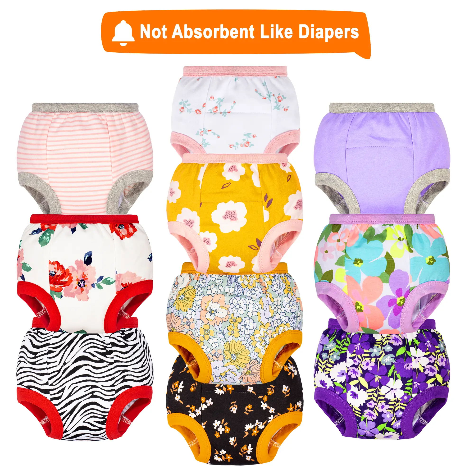 10-Pack Potty Training Pants – 100% Cotton Washable Training Underwear for Boys and Girls, Soft and Comfortable for Potty Training