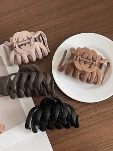 4pcs Autumn Winter Simple Coffee Color Large Pumpkin Hair Claw Clips, Matte High-End Style, Suitable for Thick Hair, Shark Clip