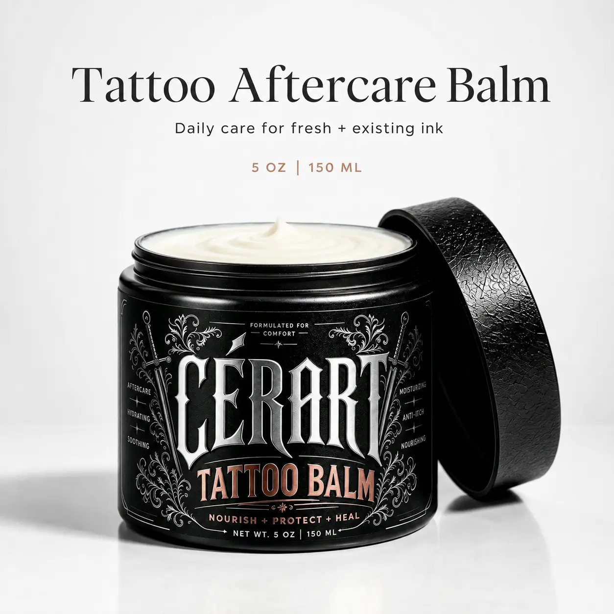 CERART Tattoo Balm, Moisturizing Aftercare Balm for New & Old Tattoos, Hydrating Skin Care Formula with Nourishing Oils, Tattoo Care Essential 5 oz