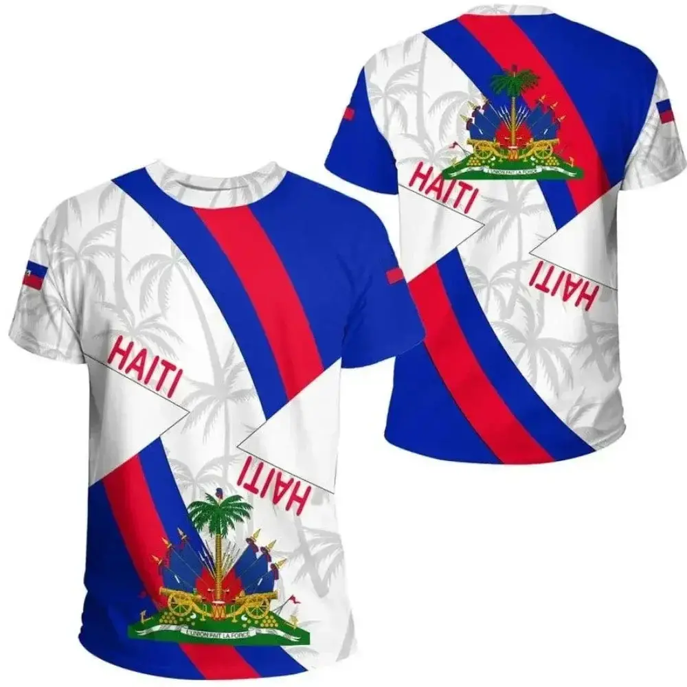 K100-6XL Country Emblem Flag Caribbean Sea Haiti Island Retro Streetwear 3DFunny Casual Short Sleeve T-Shirts Men_Women