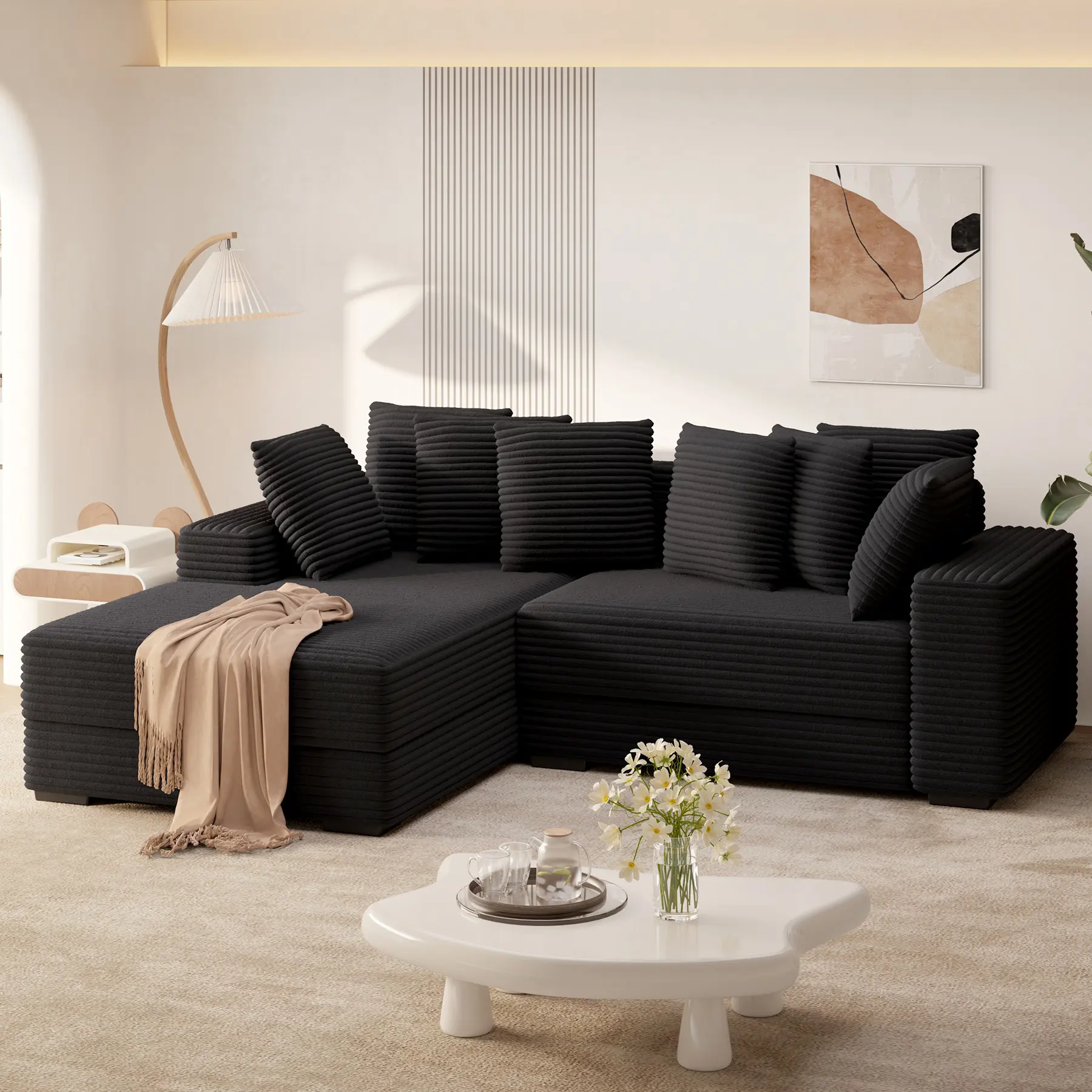 Black-L Shape-Left Chaise