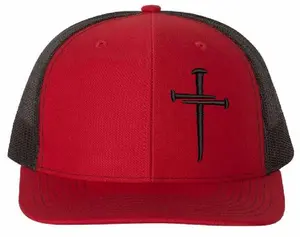 Jesus 3 Nail Cross Hat Christian Hats for Men Women Jesus 3 Nail Cross Richardson 112 Red/Black Hat