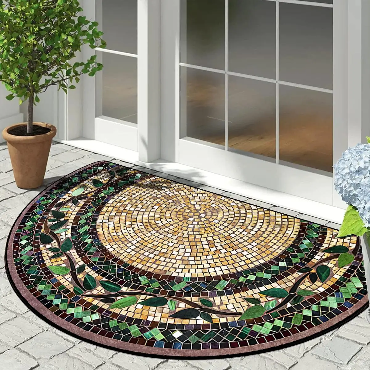Mandala Pattern Door Mat, 1 Count Non-slip Washable Floor Rug, Decorative Rug Carpet for Home Living Room Bedroom Balcony, Round Rug, Floral Area Rugs