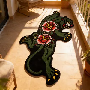 Creative Rose Tiger Print Rug, Foldable Plush Carpet for Living Room Bedroom, Easy Care Large Area Mat for Home Hotel