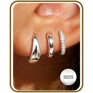 Jewelry for Her Gift 3 Pairs 925 Sterling Silver Earrings for Women Non Tarnish Small Hypoallergenic Huggie Hoops Cartilage Stack Earring Sets for Multiple Piercing