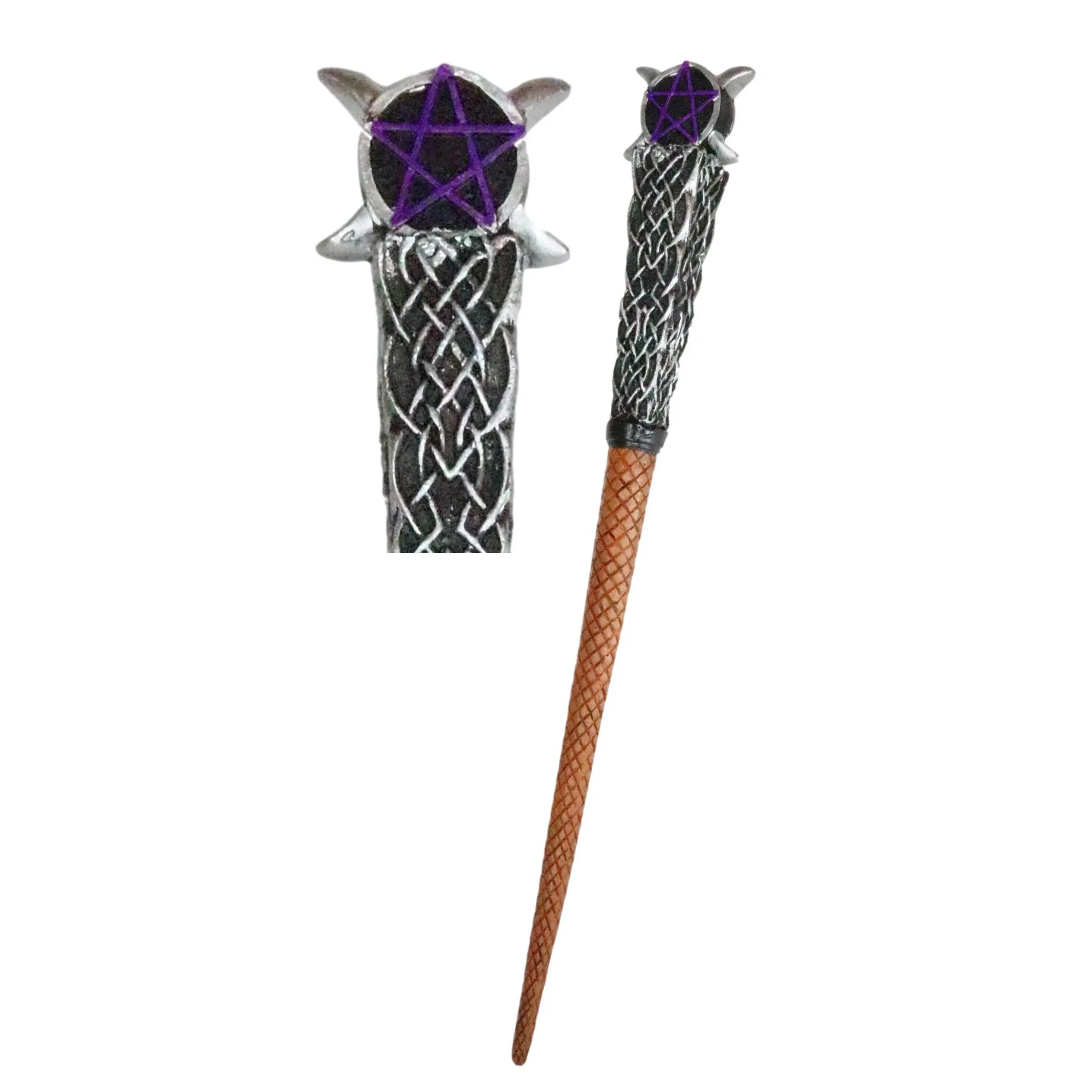 Ebros Wicca Sacred Moon Triple Moon Pentagram Magic Wand - Halloween Cosplay Prop, Adult Feminine Goddess Garden Decor Accessory, 14"L