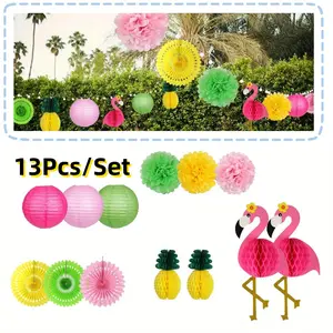 13 Pcs Flamingo Party Supplies, Hawaiian Party Decorations Flamingo and Pineapple Honeycomb Ball Paper Lanterns Paper Fans Pom poms Flowers for Birthday Luau Tropical Bachelorette Party Kit Pack,Automotive & Motorcycle