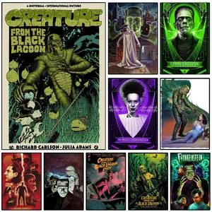 Vintage U-universe M-monsters Horror Movie Poster Sticky Wall Art Printing Waterproof Modern Aesthetic Home Living Bedroom Decor Trendy Room Decoration Gift Durable High Quality