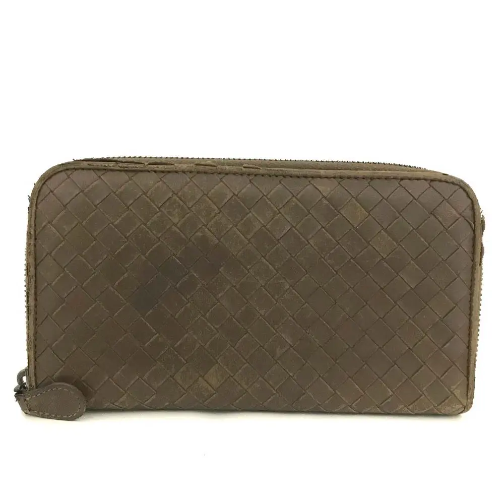 Pre-owned BURBERRY leather Small Leather Goods $1100 Bottega Veneta Nappa Intrecciato Zip Around Wallet Ebano Brown