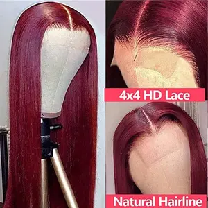 Hermosa Colored Burgundy Lace Front Wigs Human Hair 99j Lace Front Wig 13x4 Straight Glueless Human Hair Wigs Pre Plucked Hairline 180 Density Wine Red Color 26 Inch