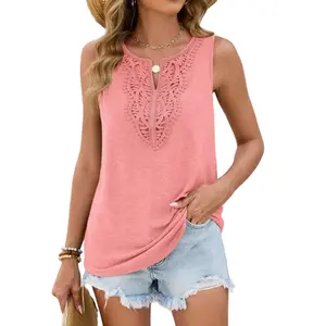Lace Trim Sleeveless Tank Top – Soft Stretch Summer Blouse for Women