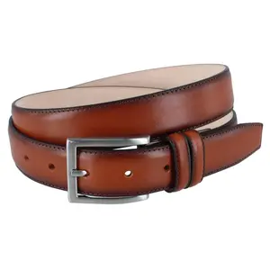 Trafalgar Malik Burnished Feather Edged 32mm Leather Belt, Smooth Leather Belts