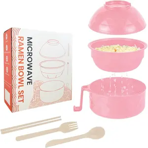 Microwave Ramen Cooker,Ramen Bowl With Chopsticks and Spoon,For Office College Dorm Room Essentials Instant Lunch Ideal for Shin and Buldak Noodle On The Go, Dishwasher-Safe,. (Pink)