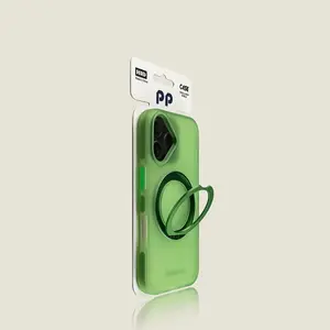 Magnetic rotating ring stand for iPhone 17 Pro Max, featuring a matte translucent shockproof design, compatible with iPhone 16, 15, 14, and 13