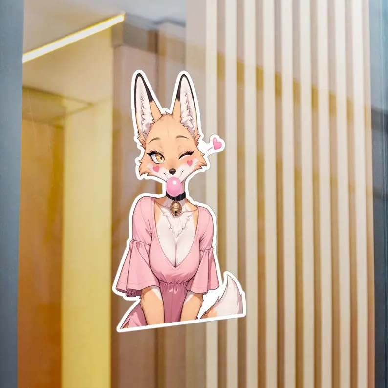 Fox Girl Vinyl Sticker, Fox Furry Anthro Anime Animal Girl Vinyl Sticker, Wolf Anthro Furry, Anime Animal Cute Girl Decal, Kawaii Vinyl Sticker for Waterproof Sticker for Water Bottle, Laptop, Fan Gift