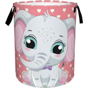 Cute Elephant Laundry Basket, Heart Foldable Waterproof Oxford Fabric Storage Bucket, Clothes Organizer, Bathroom Bedroom Decor Toy Holder