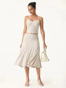 OGL Flowy Side Ruched A-line Midi Skirt - Elegant and Comfortable for Everyday Wear, Bottom, Basic summerwins - New 100% - Flash sale 2026!!