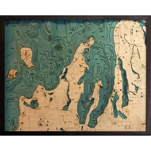 Grand Traverse Bay / Leelanau Wood Carved Topographic Depth Chart / Map