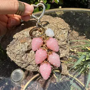 Handmade Pink Red Resin Strawberry Cluster Bag Charm, Keychain