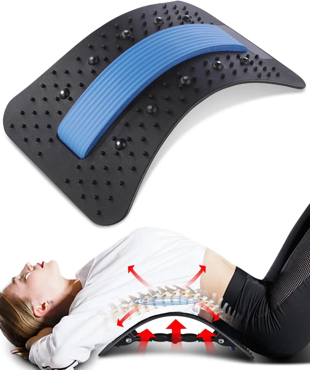 4 Level Adjustable Lumbar Back Cracker Board, Back Cracking Device, Spine Decompression, Massager for Disc
