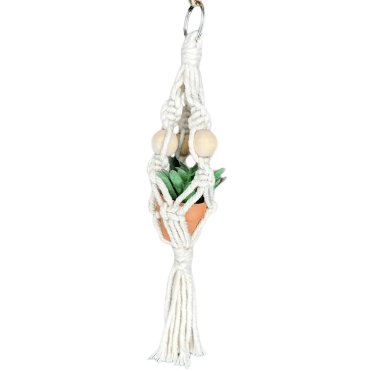 JODORA Minco Indio Micro Plant Hanger 100% Cotton Macrame Mini Boho Plant Holder, Handmade Bohemian Home Décor, Car Succulent Hanger, Key Chain