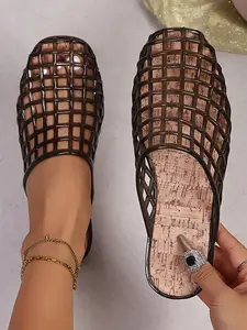 Women's Fashion Mesh Design Transparent Crystal Jelly Sandals, Breathable Cool Comfort Soft Flat Shoes, Casual Daily Wear、 Beach 、Shopping.