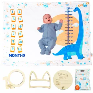 ComoTu Baby Milestone Blanket for Boys & Girls - Monthly Growth Chart with Built-In Tape Measure - Ultra Soft Flannel & Minky - 50x40 Photo Prop - Newborn Gift